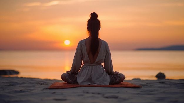 Persona meditando al atardecer